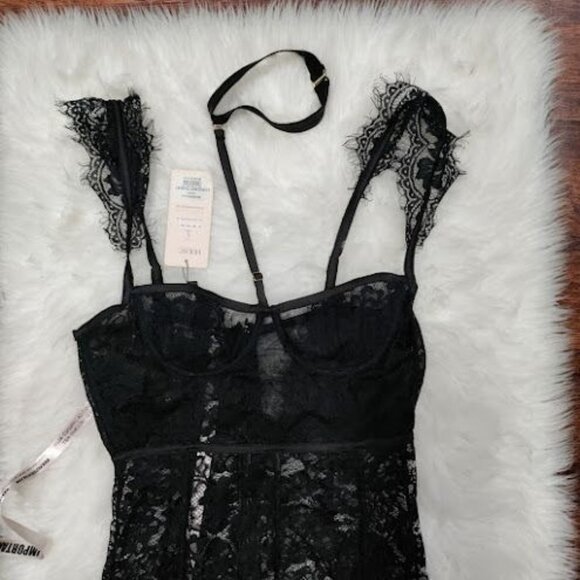 NWT House of CB Hermosa Black Lace Sheer Collar Dress Women's Size Large - Picture 5 of 13